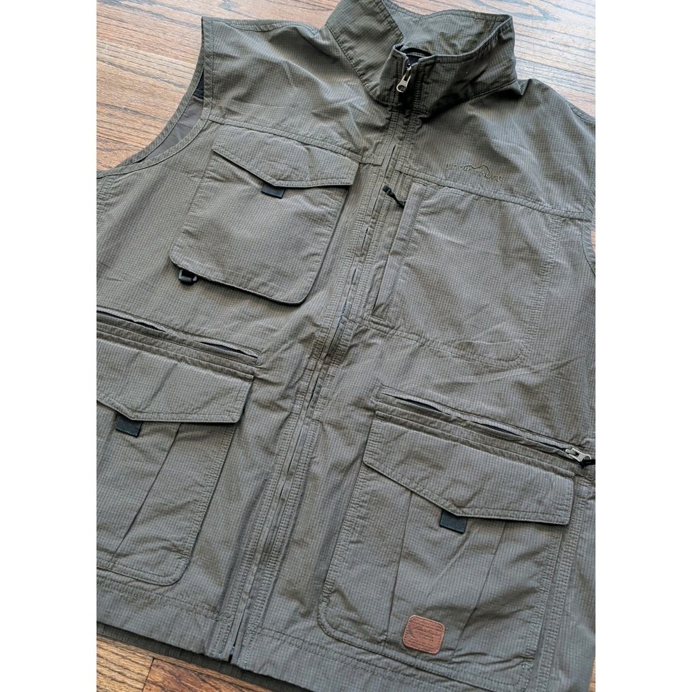 Eddie Bauer Full Zip Vest Mens Green Utility Multi Pocket Hiking Travel Sz 2XL